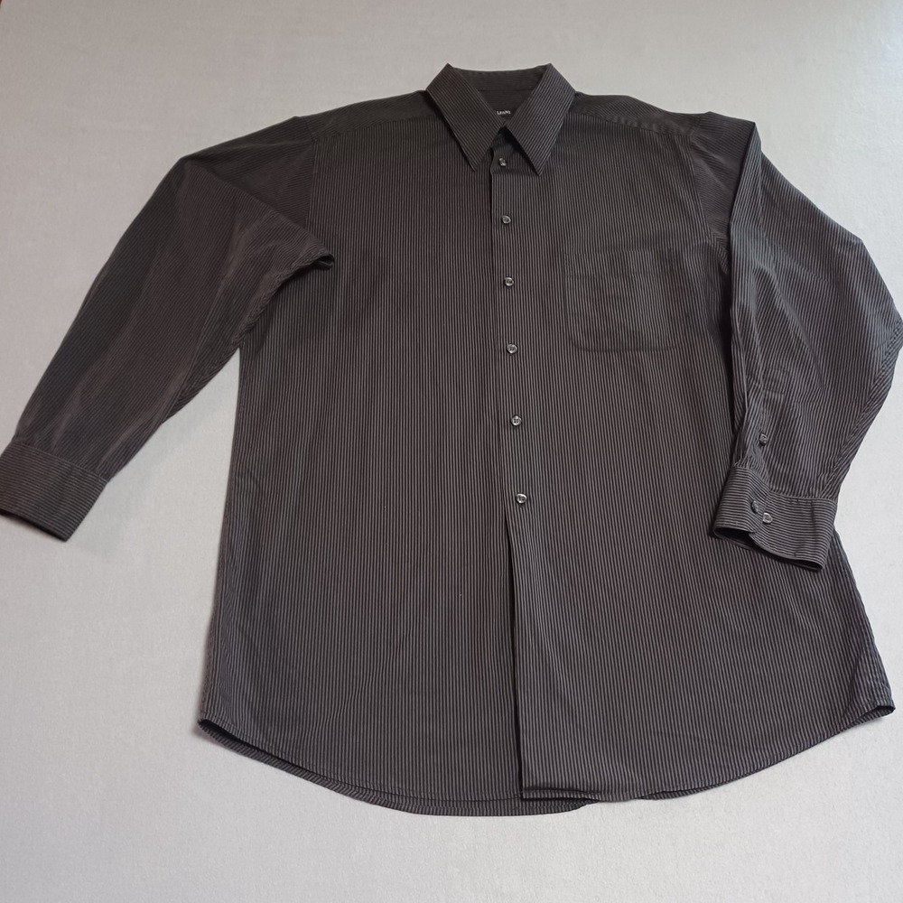 Alfani Mens Dress Shirt 15.5 32-33 Medium Black Grey Striped Cotton WPL 8046